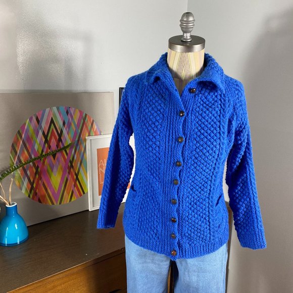 Vintage Sweaters - Vintage Handmade Cobalt Blue Cardigan